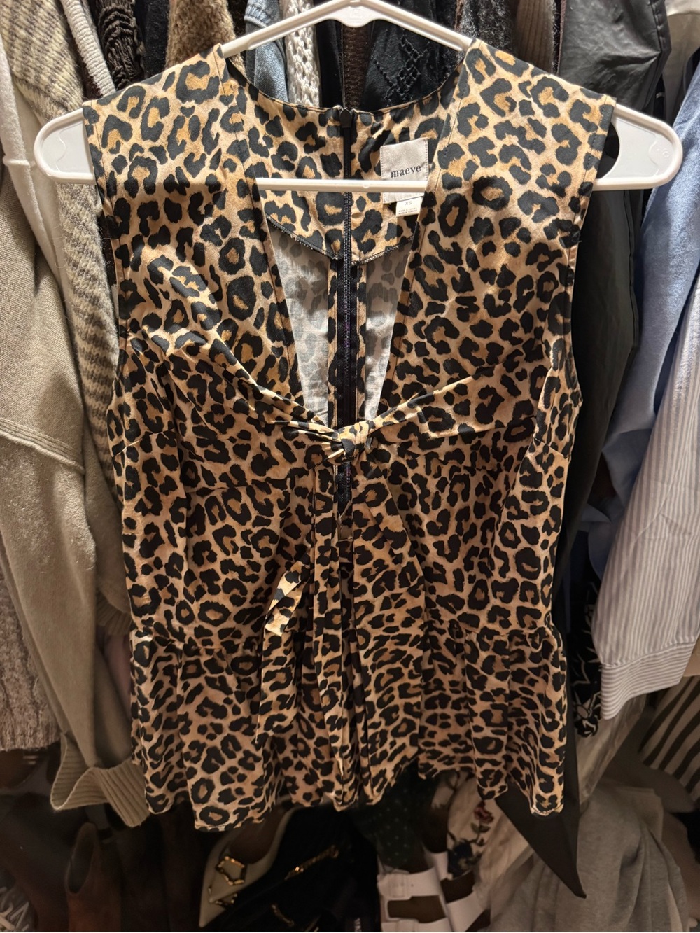 Maeve Leopard Print Camisole in Brown and Black with Front Tie